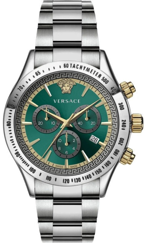  Shop Authentic Versace Classic Chronograph Quartz Green Dial Silver Steel Strap Watch For Men - VEV700721 - Luxxuri