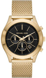  Shop Authentic Michael Kors Slim Runway Chronograph Black Dial Gold Mesh Strap Watch For Men - MK9057 - Luxxuri