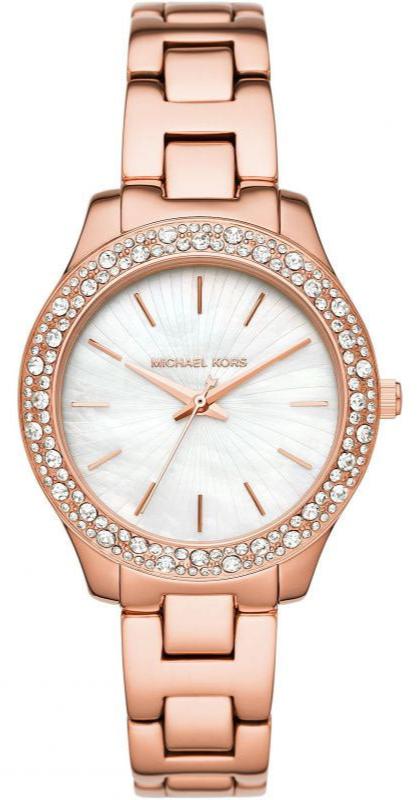  Shop Authentic Michael Kors Lilane Three Hand Mother of Pearl White Dial Rose Gold Steel Strap Watch For Women - MK4557 - Luxxuri