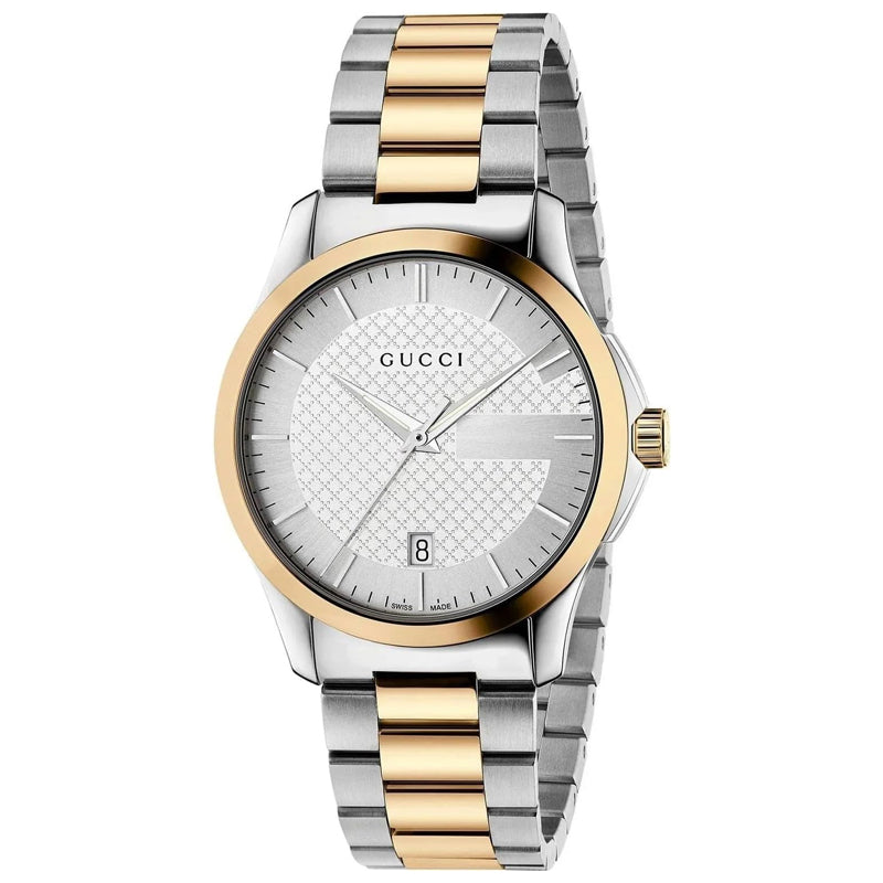  Shop Authentic Gucci G Timeless Quartz Silver Dial Two Tone Steel Strap Watch For Men - YA126450 - Luxxuri