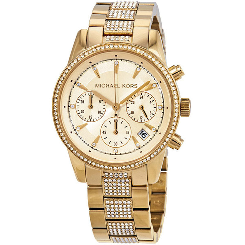  Shop Authentic Michael Kors Ritz Chronograph Gold Dial Gold Steel Strap Watch For Women - MK6484 - Luxxuri