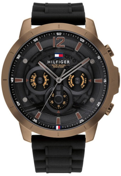  Shop Authentic Tommy Hilfiger Luca Chronograph Black Dial Black Rubber Strap Watch For Men - 1710491 - Luxxuri