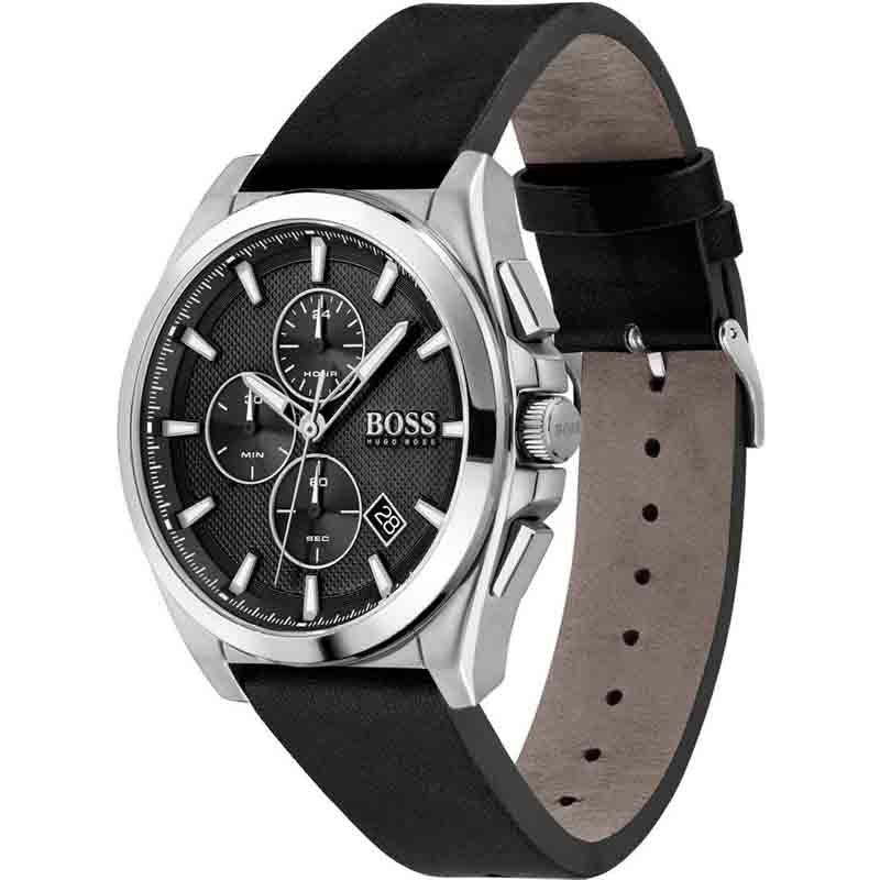  Shop Authentic Hugo Boss Grandmaster Chronograph Black Dial Black Leather Strap Watch for Men - 1513881 - Luxxuri