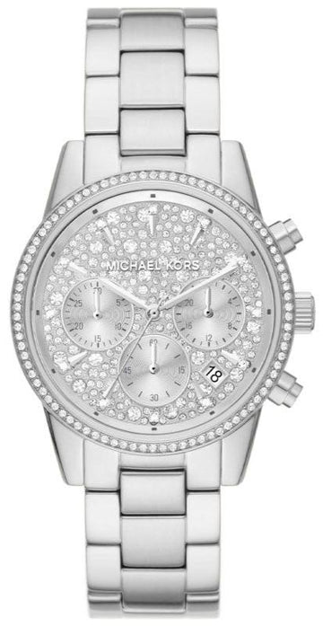  Shop Authentic Michael Kors Ritz Chronograph Crystals Silver Dial Silver Steel Strap Watch For Women - MK7301 - Luxxuri