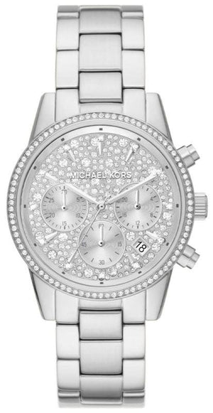  Shop Authentic Michael Kors Ritz Chronograph Crystals Silver Dial Silver Steel Strap Watch For Women - MK7301 - Luxxuri