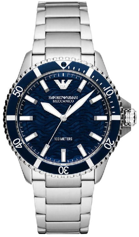  Shop Authentic Emporio Armani Meccanico Automatic Blue Dial Silver Steel Strap Watch For Men - AR60059 - Luxxuri