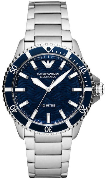  Shop Authentic Emporio Armani Meccanico Automatic Blue Dial Silver Steel Strap Watch For Men - AR60059 - Luxxuri