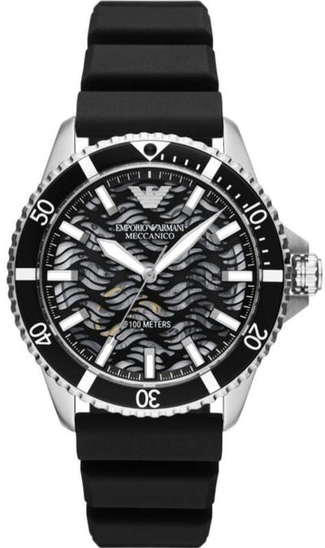  Shop Authentic Emporio Armani Meccanico Automatic Black Dial Black Silicone Strap Watch For Men - AR60062 - Luxxuri