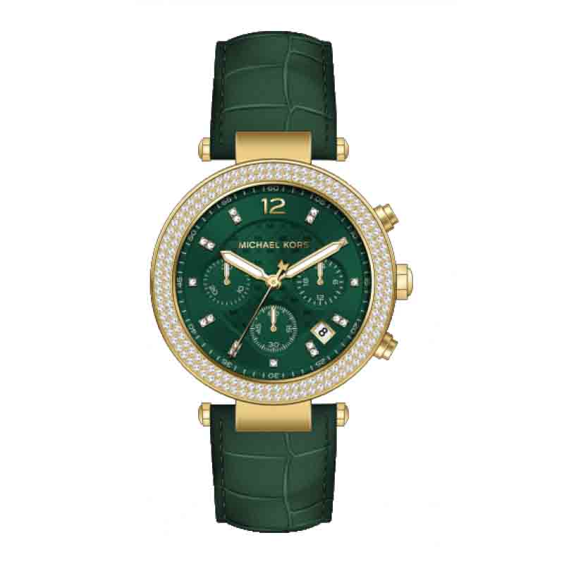  Shop Authentic Michael Kors Parker Chronograph Green Dial Green Leather Strap Watch For Women - MK6985 - Luxxuri