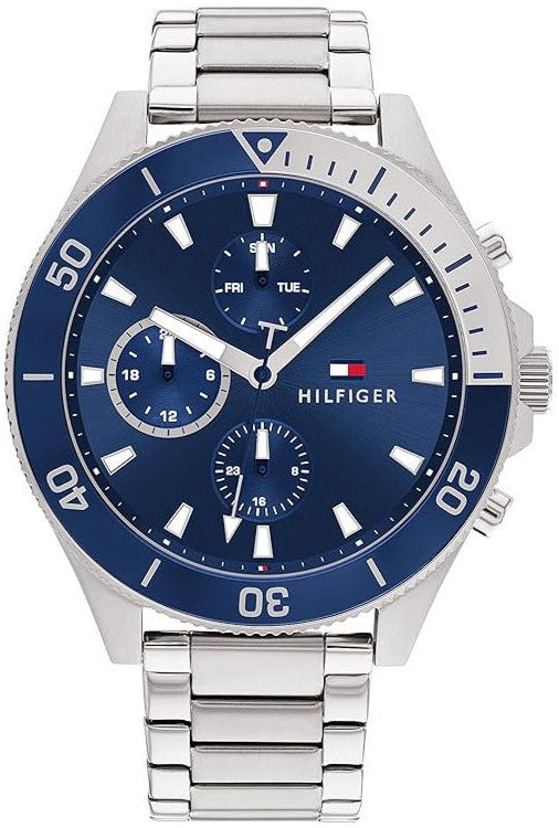  Shop Authentic Tommy Hilfiger Larson Chronograph Blue Dial Silver Steel Strap Watch For Men - 1791917 - Luxxuri