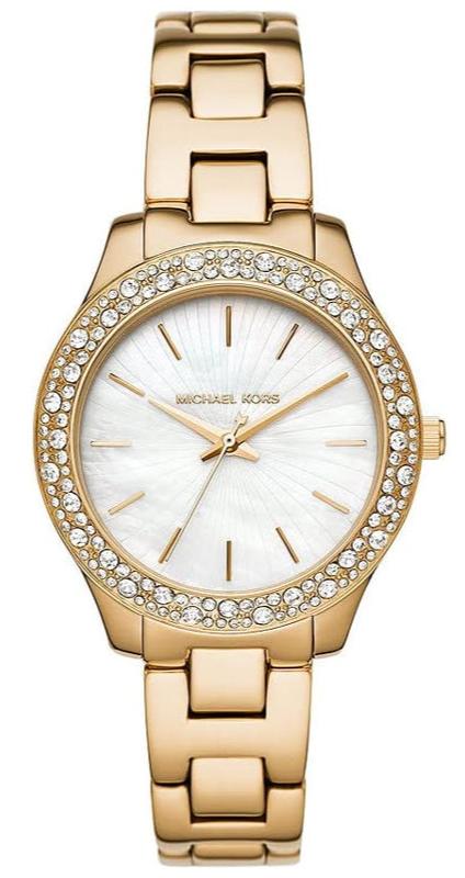  Shop Authentic Michael Kors Liliane Mother of Pearl White Dial Gold Steel Strap Watch For Women - MK4555 - Luxxuri
