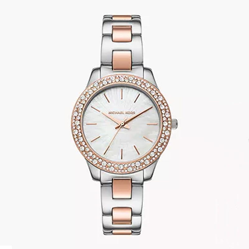  Shop Authentic Michael Kors Liliane Quartz Mother of Pearl White Dial Two Tone Steel Strap Watch For Women - MK1048 - Luxxuri