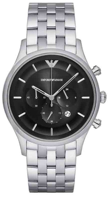  Shop Authentic Emporio Armani Chronograph Black Dial Silver Steel Strap Watch For Men - AR11017 - Luxxuri