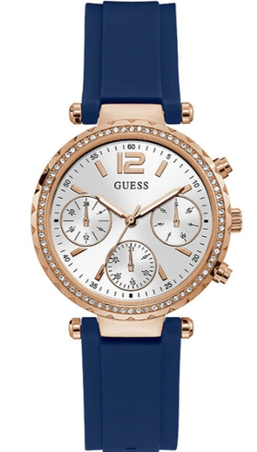  Shop Authentic Guess Solstice Diamonds Silver Dial Blue Rubber Strap Watch for Women - GW0113L3 - Luxxuri
