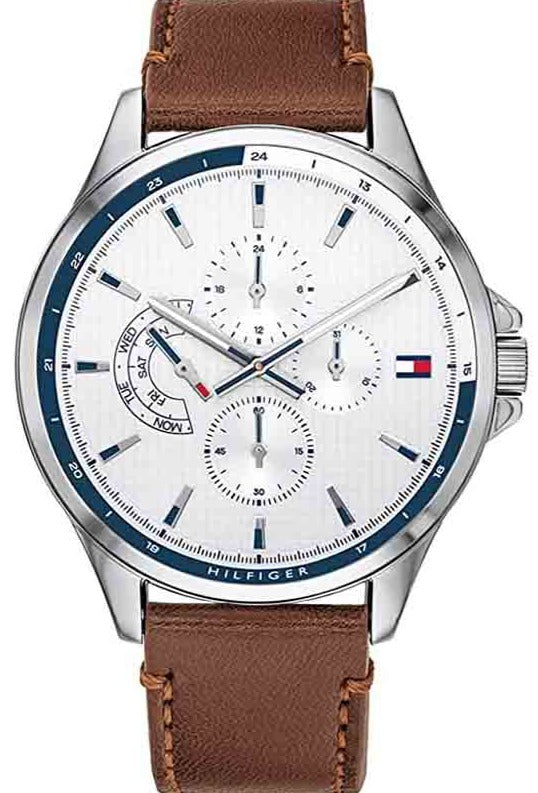  Shop Authentic Tommy Hilfiger Multi Function Quartz White Dial Brown Leather Strap Watch for Men - 1791614 - Luxxuri