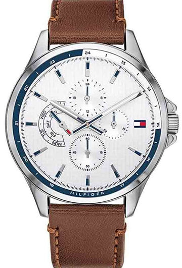  Shop Authentic Tommy Hilfiger Multi Function Quartz White Dial Brown Leather Strap Watch for Men - 1791614 - Luxxuri