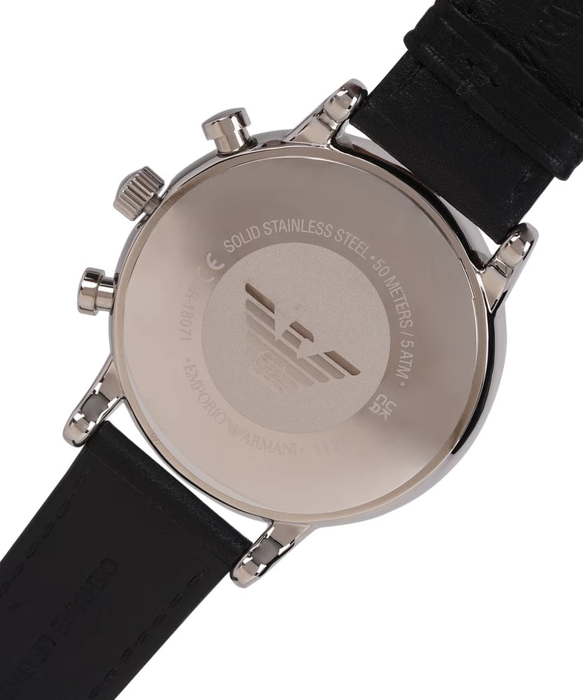  Shop Authentic Emporio Armani Classic Quartz Chronograph White Dial Black Leather Strap Watch For Men - AR1807 - Luxxuri
