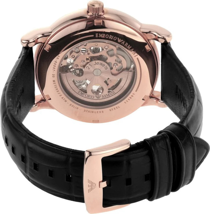  Shop Authentic Emporio Armani Luigi Skeleton Silver Dial Black Leather Strap Watch For Men - AR60007 - Luxxuri