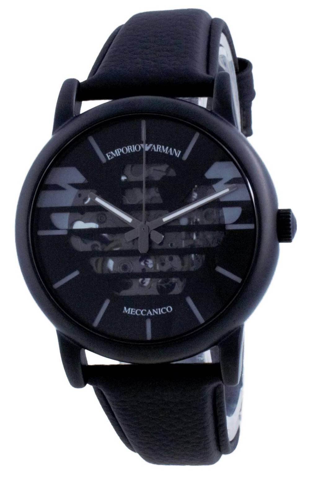  Shop Authentic Emporio Armani Meccanico Quartz Black Dial Black Leather Strap Watch For Men - AR60032 - Luxxuri