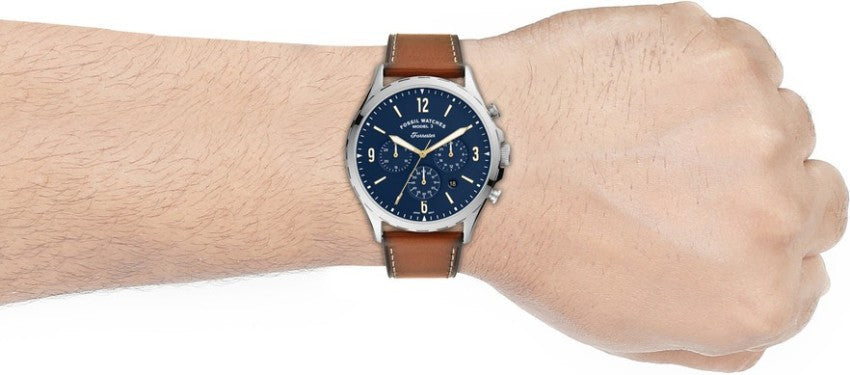  Shop Authentic Fossil Forrester Chronograph Blue Dial Brown Leather Strap Watch for Men -  S5607 - Luxxuri