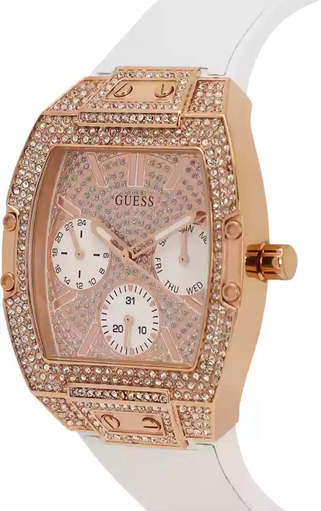  Shop Authentic Guess Raven Diamonds Rose Gold Dial White Silicone Strap Watch for Women - GW0105L3 - Luxxuri