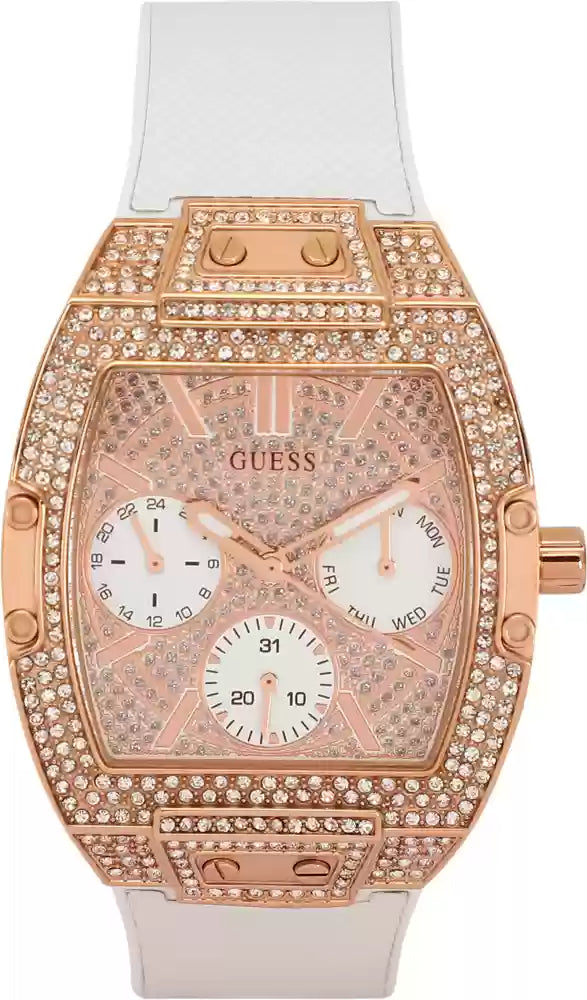  Shop Authentic Guess Raven Diamonds Rose Gold Dial White Silicone Strap Watch for Women - GW0105L3 - Luxxuri