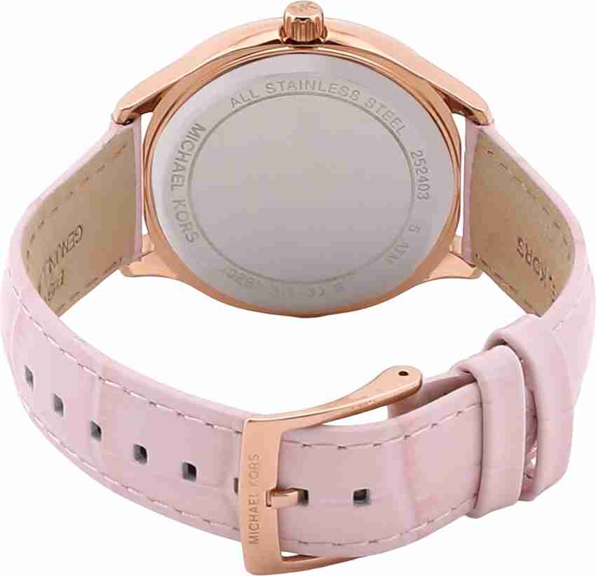  Shop Authentic Michael Kors Sage Three-Hand Mother of Pearl Pink Dial Pink Leather Strap Watch for Women - MK4820 - Luxxuri