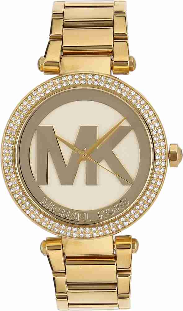 Michael Kors Parker Diamonds Gold Dial Gold Steel Strap Watch for Women - MK5784