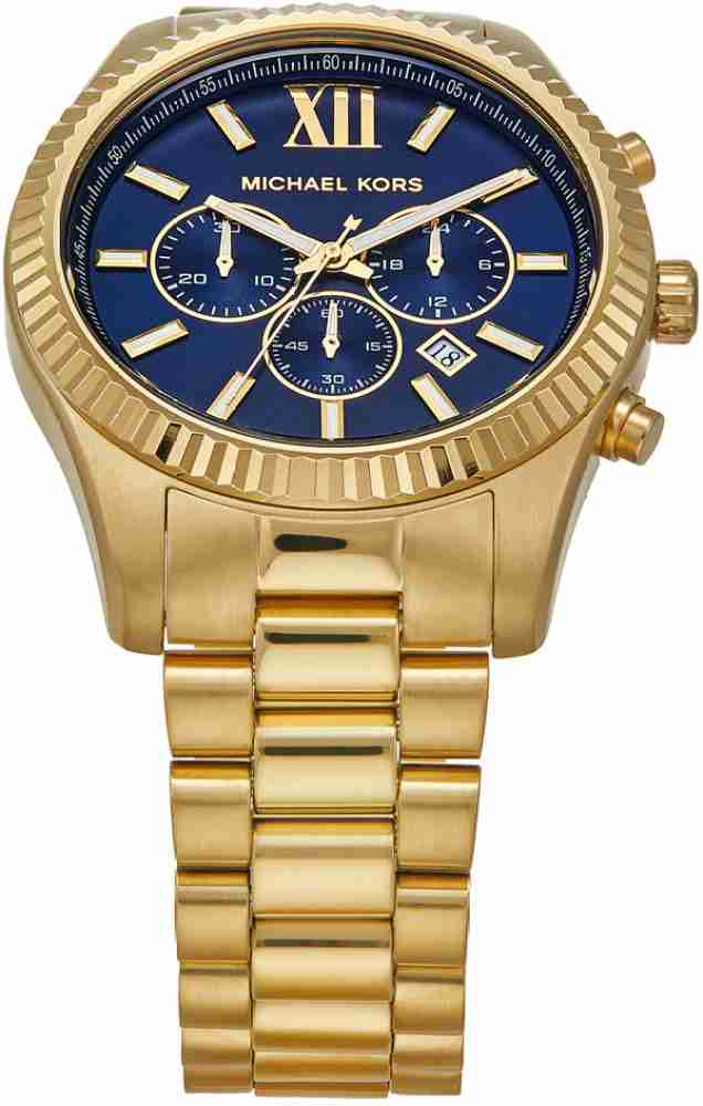  Shop Authentic Michael Kors Lexington Chronograph Blue Dial Gold Steel Strap Watch for Men - MK9153 - Luxxuri