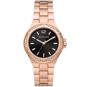  Shop Authentic Michael Kors Lennox Three-Hand Black Dial Rose Gold Steel Strap Watch For Women - MK7233 - Luxxuri
