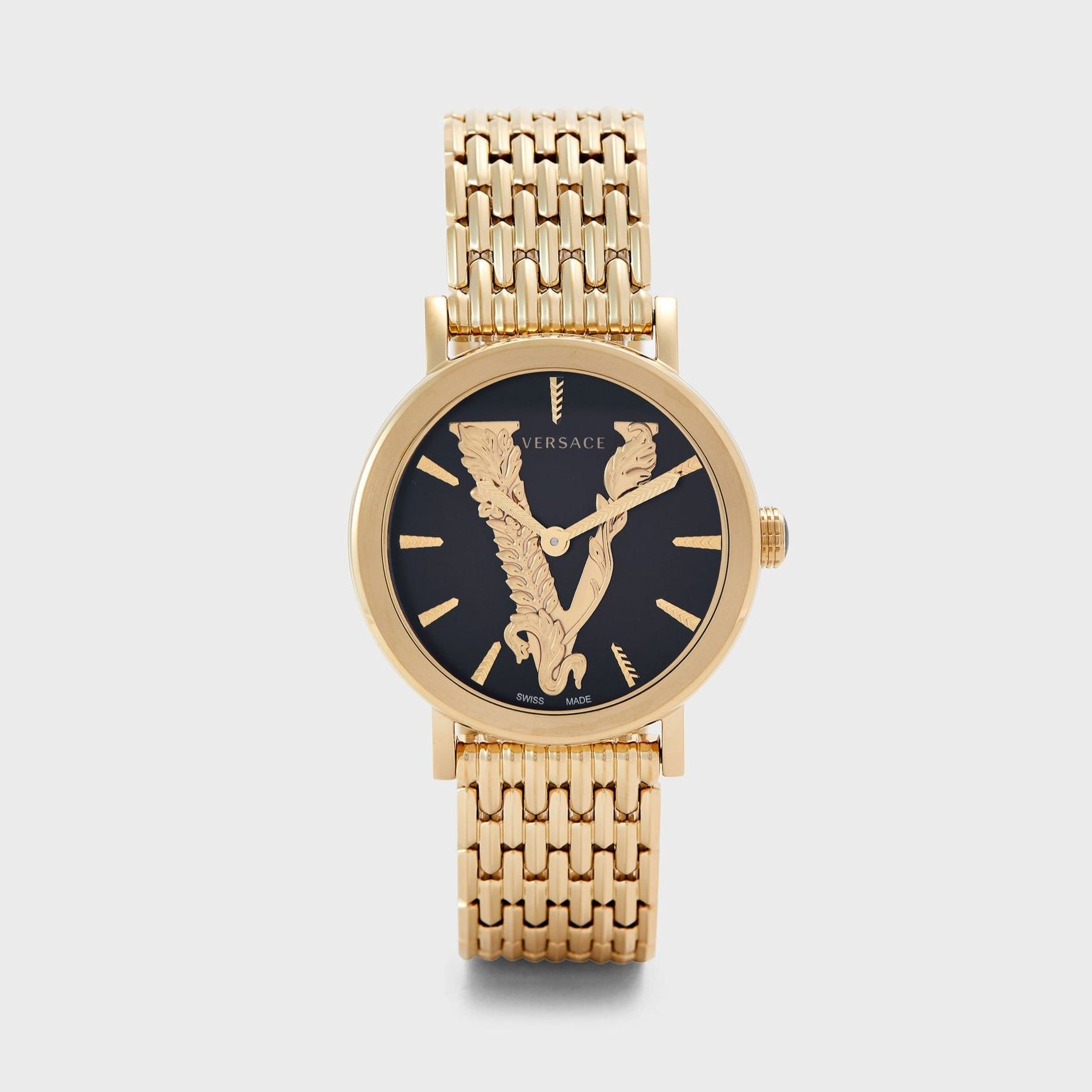  Shop Authentic Versace Virtus Quartz Black Dial Gold Steel Strap Watch for Women - VEHC00619 - Luxxuri