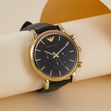  Shop Authentic Emporio Armani Luigi Chronograph Black Dial Black Leather Watch For Men - AR1917 - Luxxuri