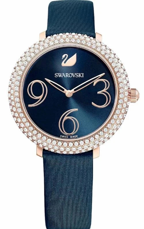  Shop Authentic Swarovski Crystal Frost Blue Dial Blue Leather Strap Watch for Women - 5484061 - Luxxuri