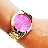  Shop Authentic Michael Kors Slim Runway Pink Dial Rose Gold Steel Strap Watch for Women - MK3264 - Luxxuri