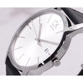  Shop Authentic Calvin Klein City Date Silver Dial Black Leather Strap Watch for Men - K2G2G1C6 - Luxxuri