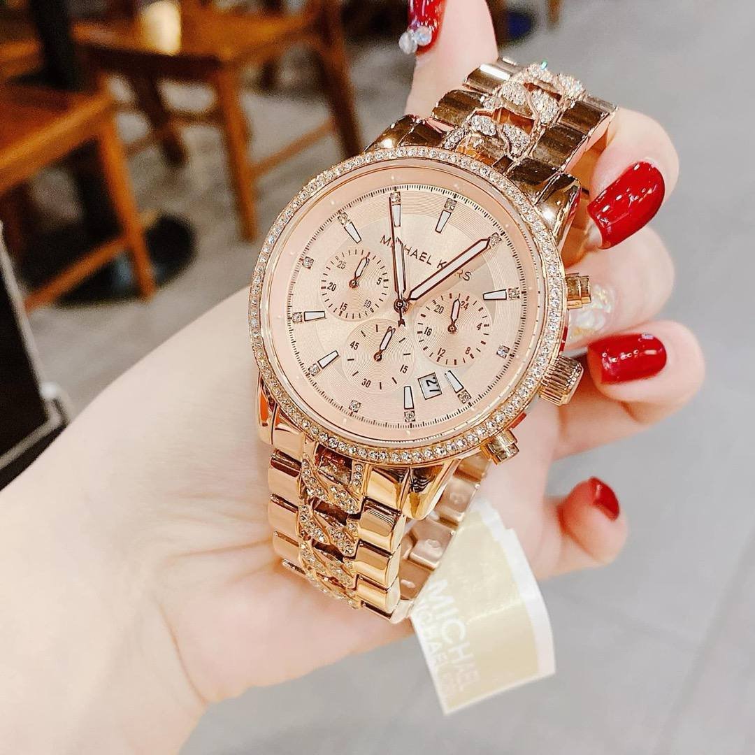  Shop Authentic Michael Kors Ritz Chronograph Rose Gold Dial Rose Gold Steel Strap Watch For Women - MK7223 - Luxxuri