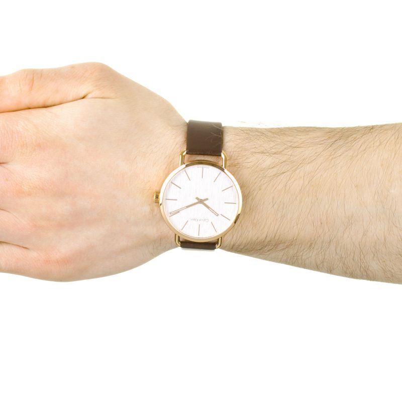  Shop Authentic Calvin Klein Even Silver Dial Brown Leather Strap Watch for Men - K7B216G6 - Luxxuri