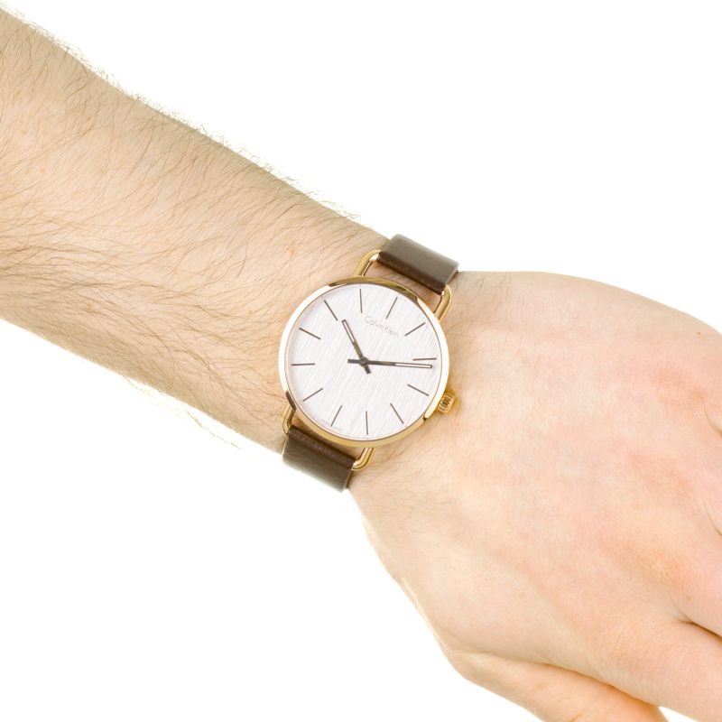  Shop Authentic Calvin Klein Even Silver Dial Brown Leather Strap Watch for Men - K7B216G6 - Luxxuri