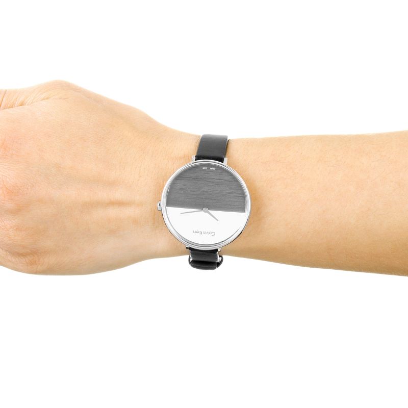  Shop Authentic Calvin Klein Rise White Grey Dial Black Leather Strap Watch for Women - K7A231C3 - Luxxuri