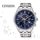  Shop Authentic Citizen Eco Drive Chronograph Blue Dial Silver Steel Strap Watch For Men - AT2140-55L - Luxxuri