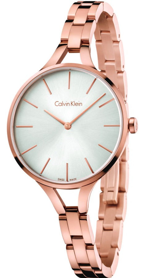  Shop Authentic Calvin Klein Graphic Silver Dial Rose Gold Steel Strap Watch for Women - K7E23646 - Luxxuri