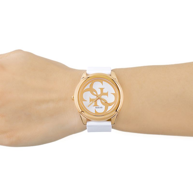 Guess G Twist White & Gold Dial White Silicone Strap Watch For Women - W0911L5