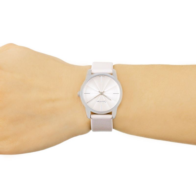  Shop Authentic Calvin Klein City White Dial White Leather Strap Watch for Women - K2G231XH - Luxxuri