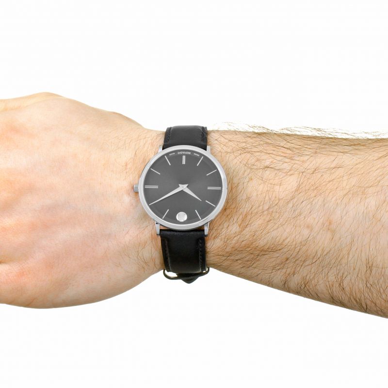  Shop Authentic Movado Ultra Slim Black Dial Black Leather Strap Watch For Men - 0607086 - Luxxuri