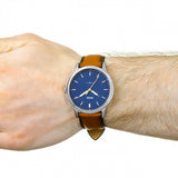  Shop Authentic Fossil Minimalist Blue Dial Brown Leather Strap Watch for Men - FS5304 - Luxxuri