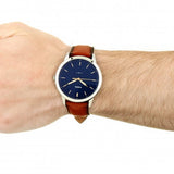  Shop Authentic Fossil Minimalist Blue Dial Brown Leather Strap Watch for Men - FS5304 - Luxxuri