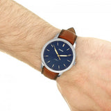  Shop Authentic Fossil Minimalist Blue Dial Brown Leather Strap Watch for Men - FS5304 - Luxxuri