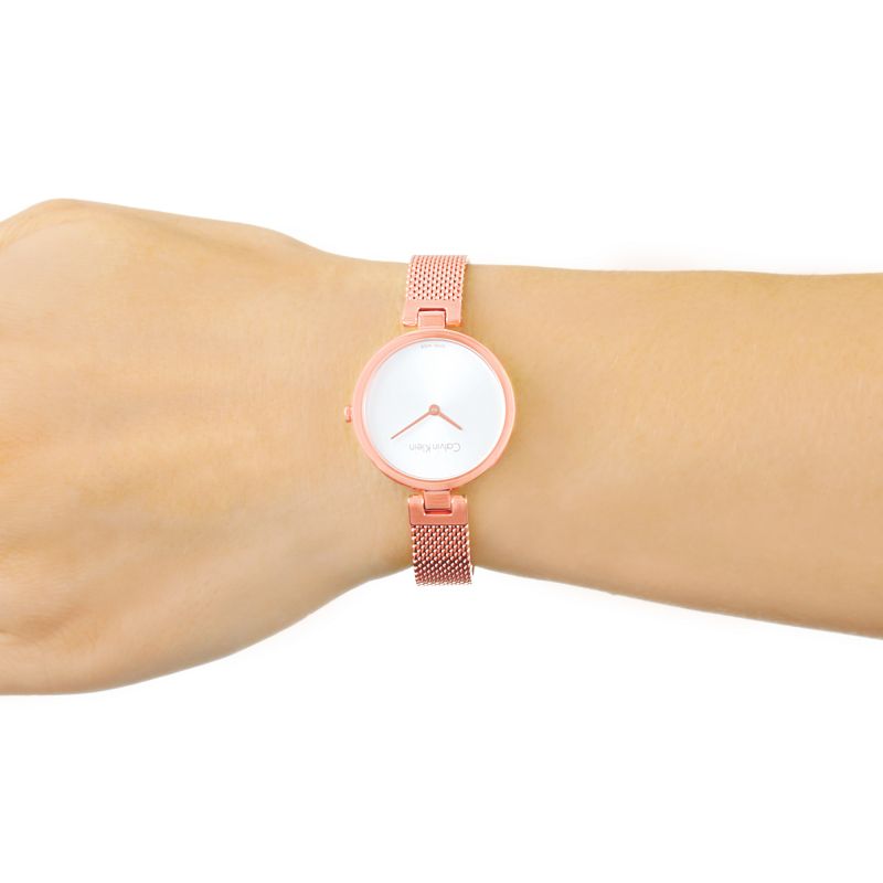  Shop Authentic Calvin Klein Authentic Silver Dial Rose Gold Mesh Bracelet Watch for Women - K8G23626 - Luxxuri