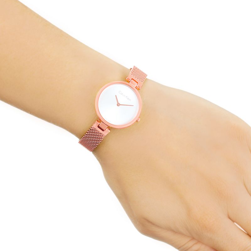  Shop Authentic Calvin Klein Authentic Silver Dial Rose Gold Mesh Bracelet Watch for Women - K8G23626 - Luxxuri