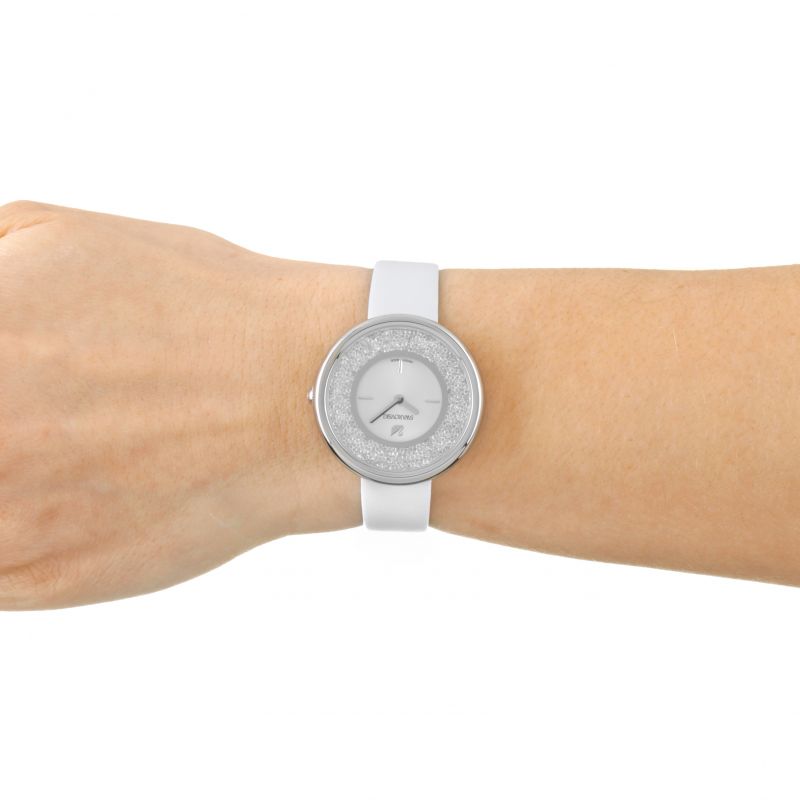  Shop Authentic Swarovski Crystalline Pure White Dial White Leather Strap Watch for Women - 5275046 - Luxxuri